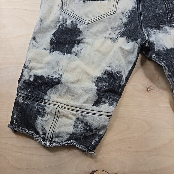 Smoke Rise Jean Shorts Mens 34 Black Acid Wash Destroyed Denim Distressed - Picture 13 of 13